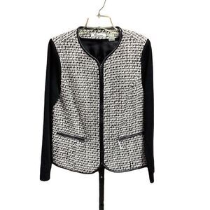 Nygard Collection Black & Cream Tweed Sweater Jacket Size Medium NEW